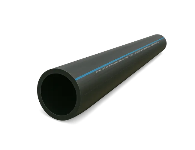 tubulação pead saneamento btflex preto com listra azul barra 63mm